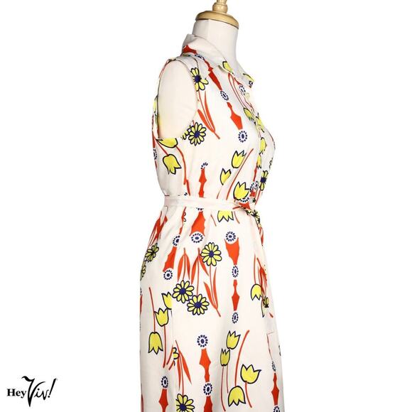 Vintage Ship n Shore Sleeveless Dress Yellow Red Daisy Print L B36 W36 - Hey Viv - Picture 3 of 8